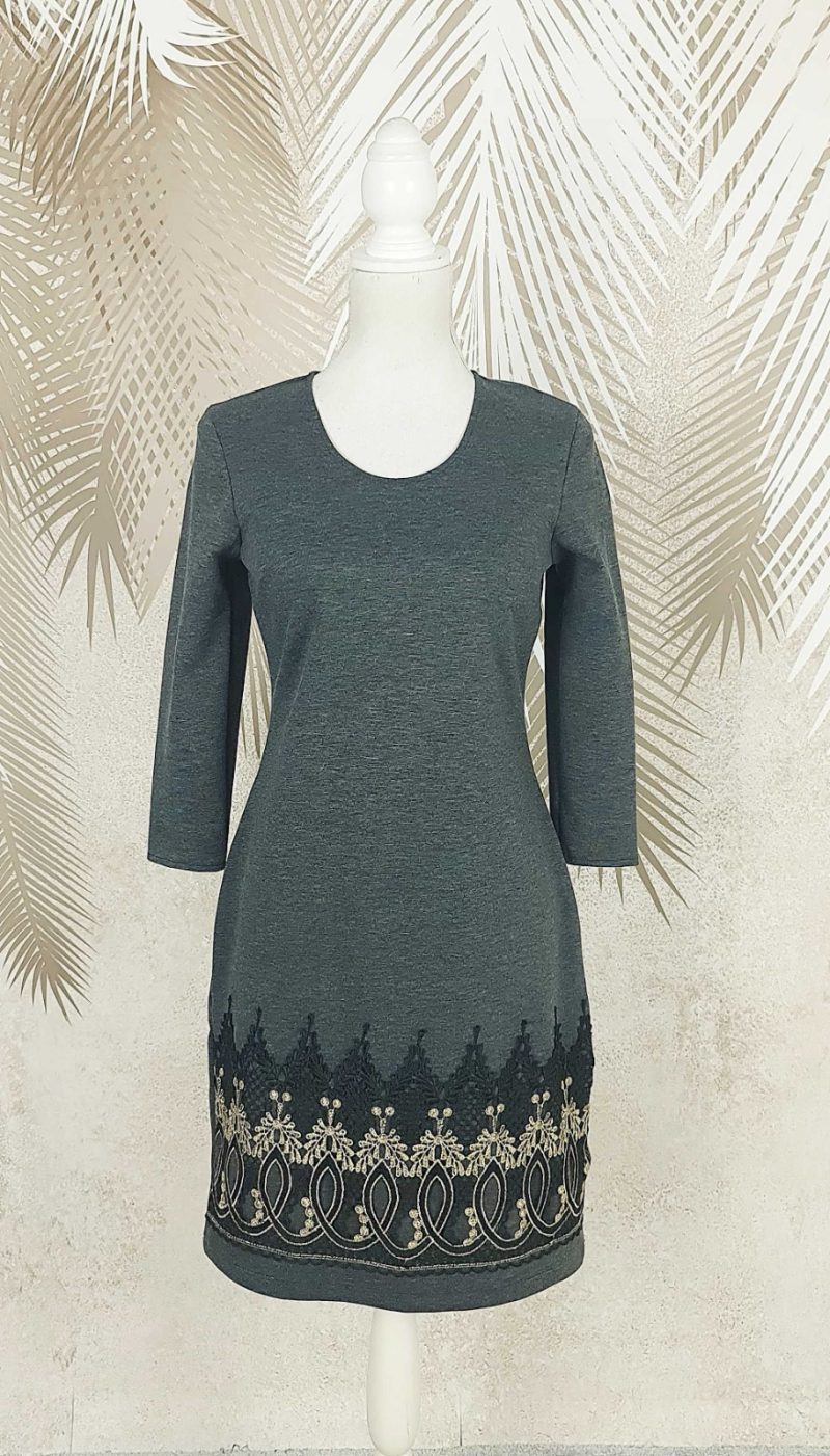 Rochie gri cu broderie Antonia