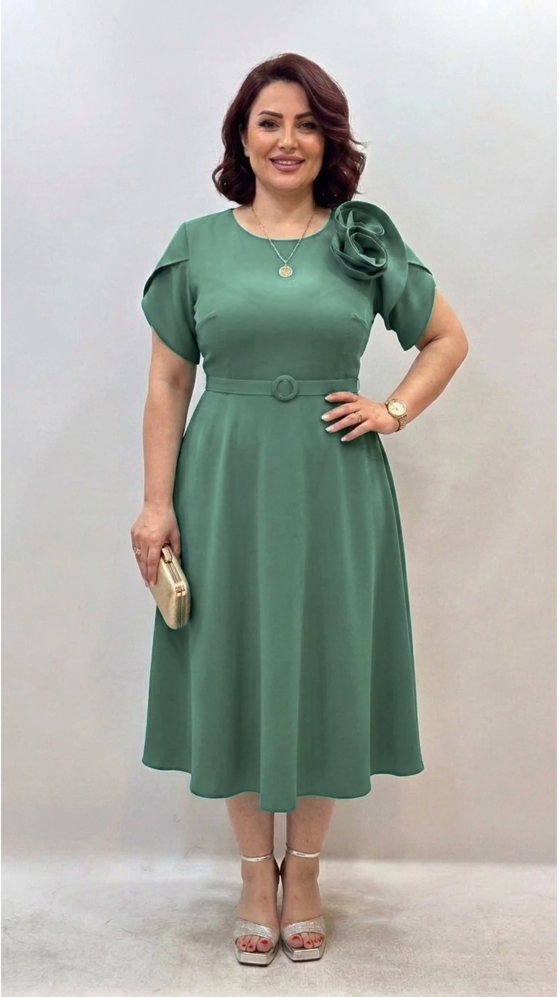 Rochie eleganta verde-salvie Sabina