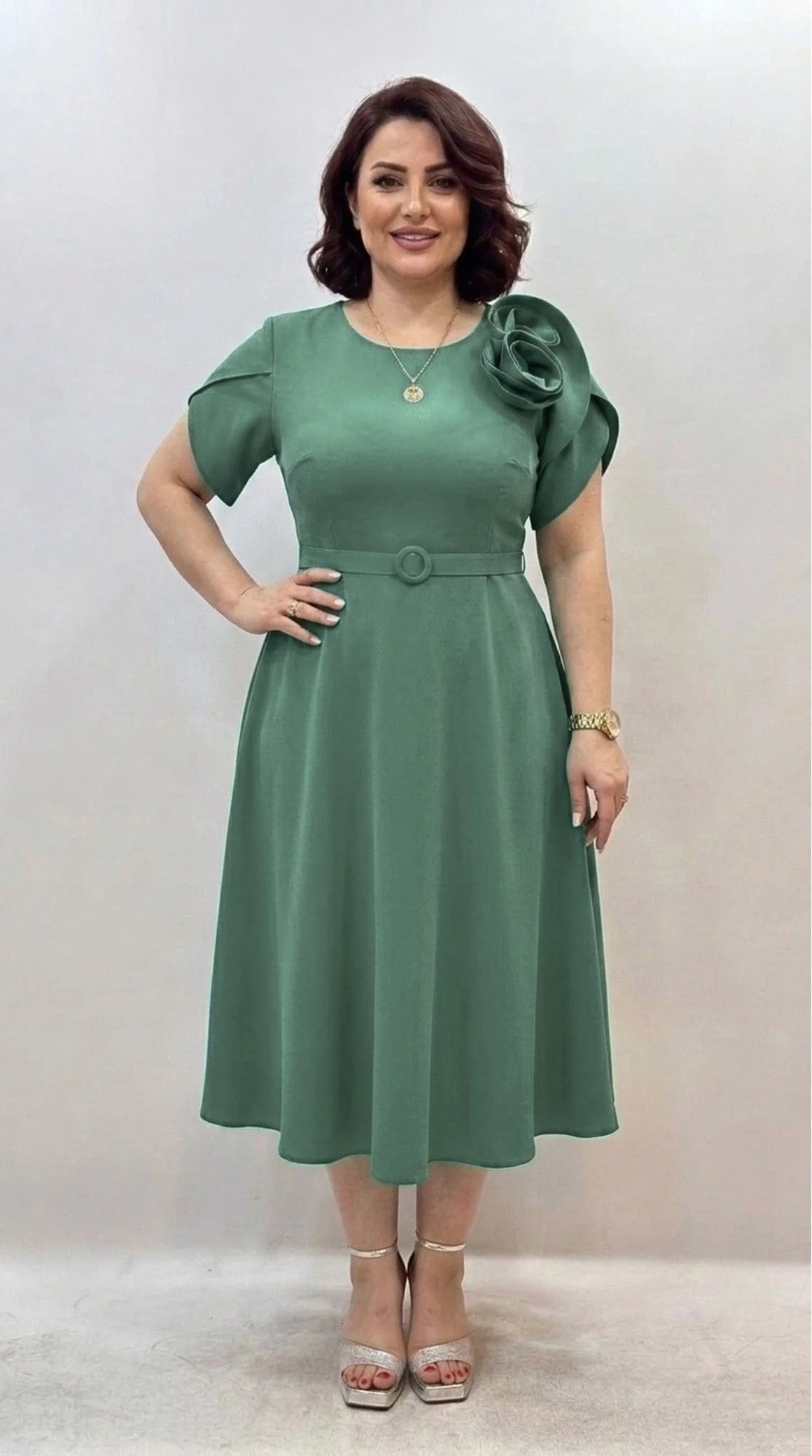 Rochie eleganta verde-salvie Sabina