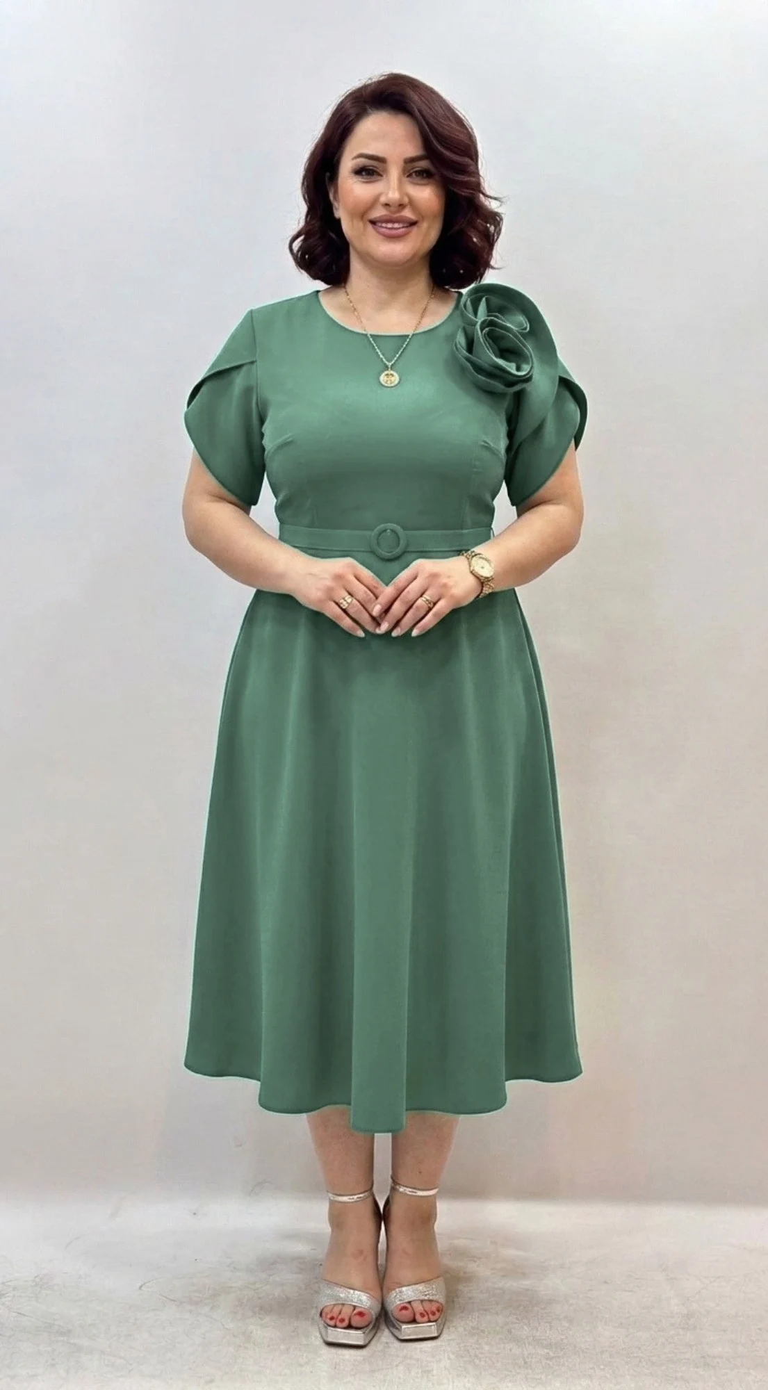 Rochie eleganta verde-salvie Sabina