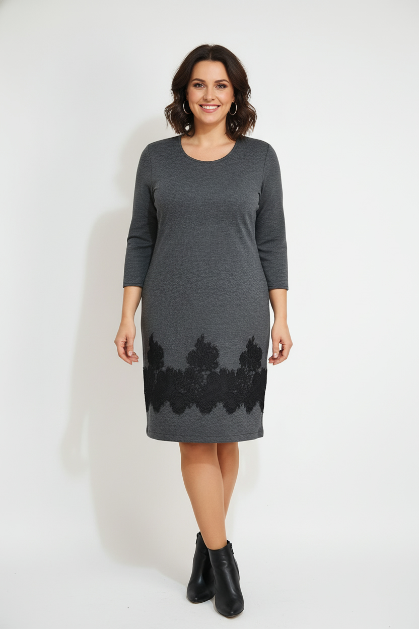 Compleu elegant gri cu broderie Nadine