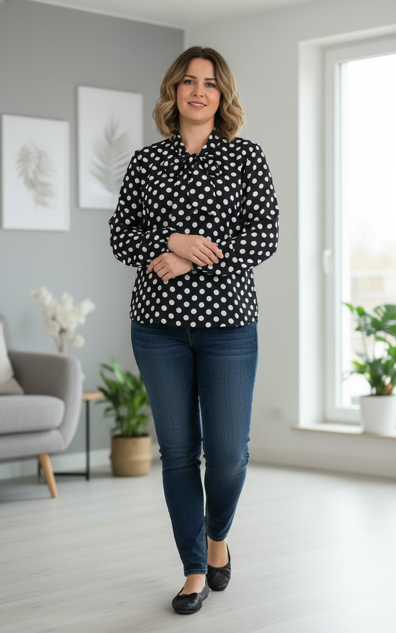 Bluza neagra cu buline albe