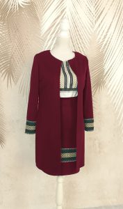 Compleu elegant visiniu cu broderie Ilinca