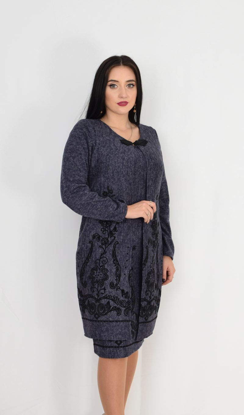 Compleu elegant bleumarin cu broderie Eva