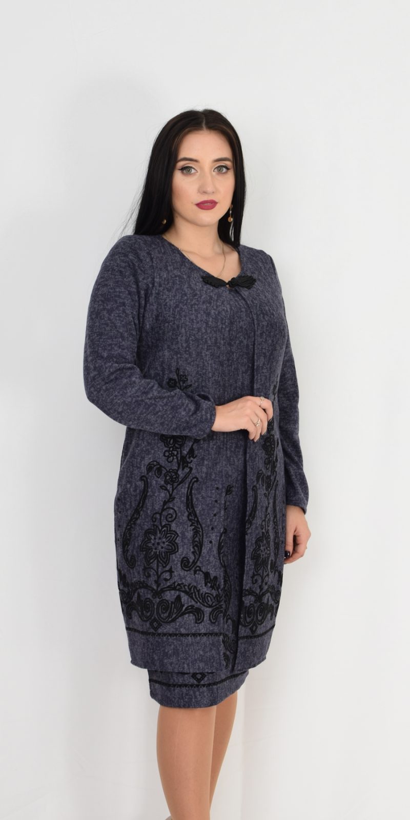 Compleu elegant bleumarin cu broderie Eva