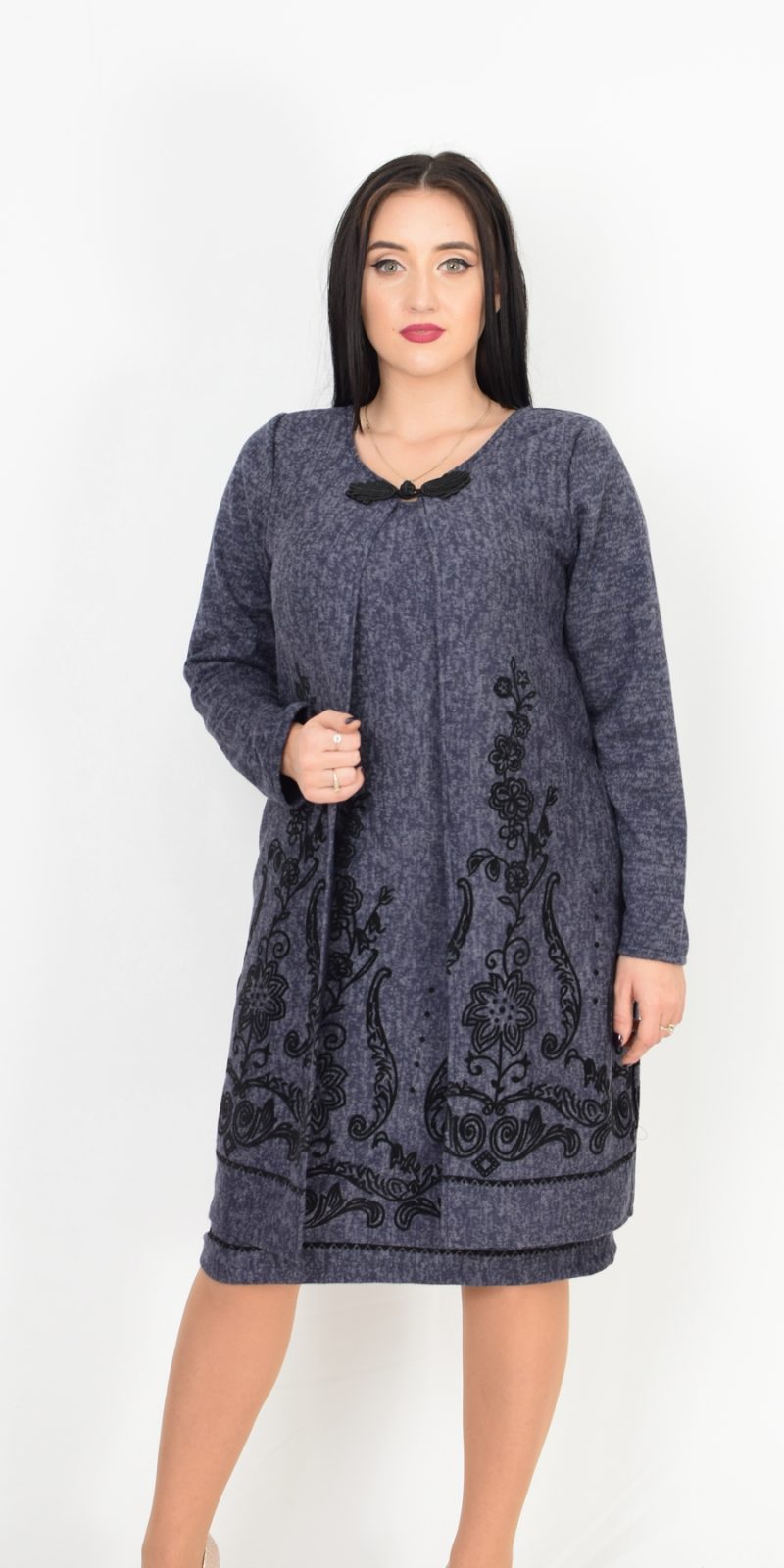 Compleu elegant bleumarin cu broderie Eva