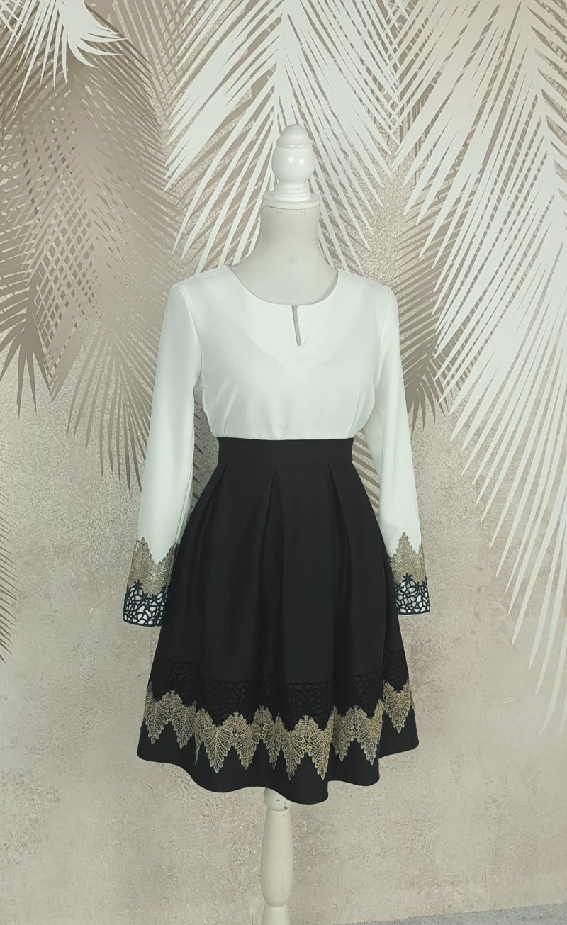 Fusta in pliuri neagra cu broderie Carina