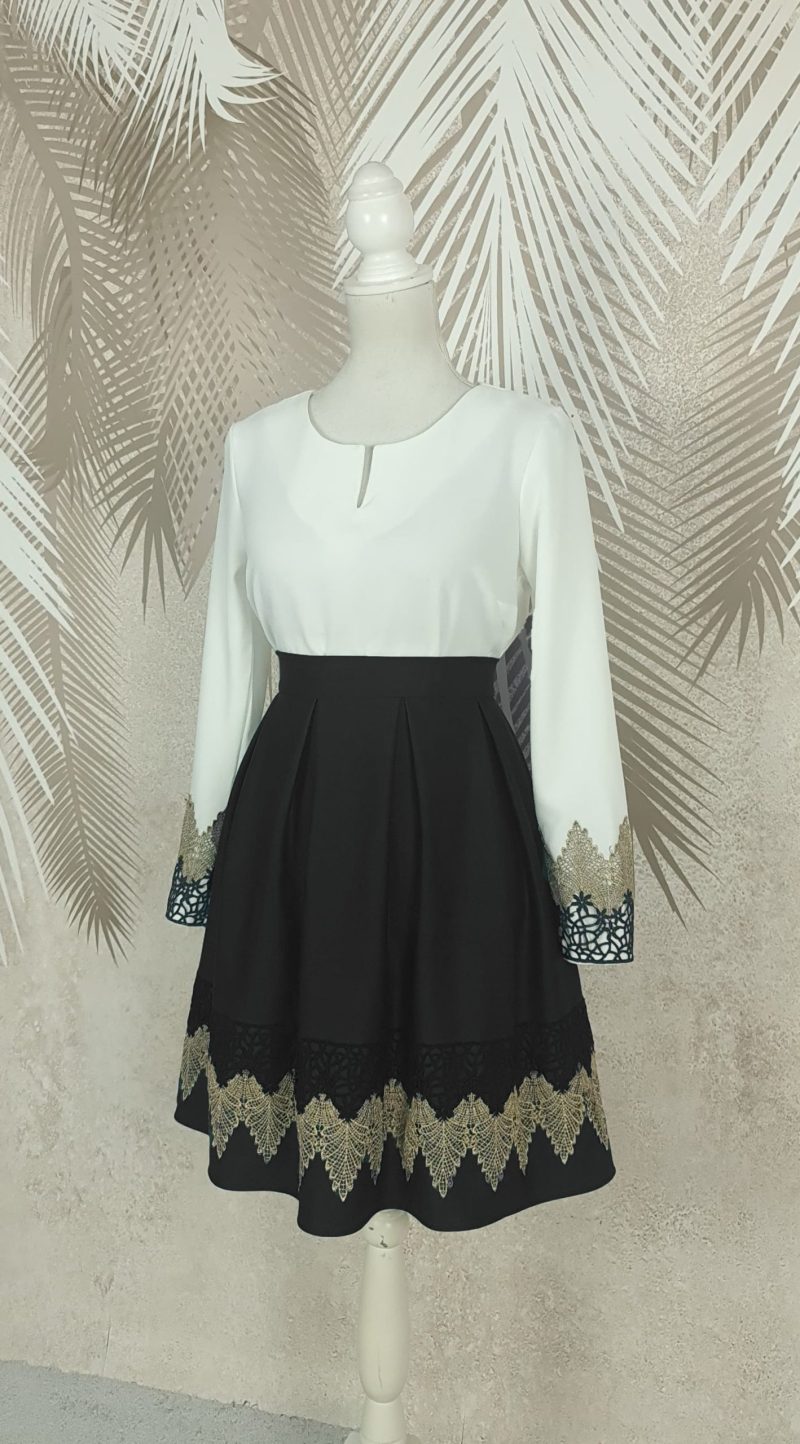 Fusta in pliuri neagra cu broderie Carina