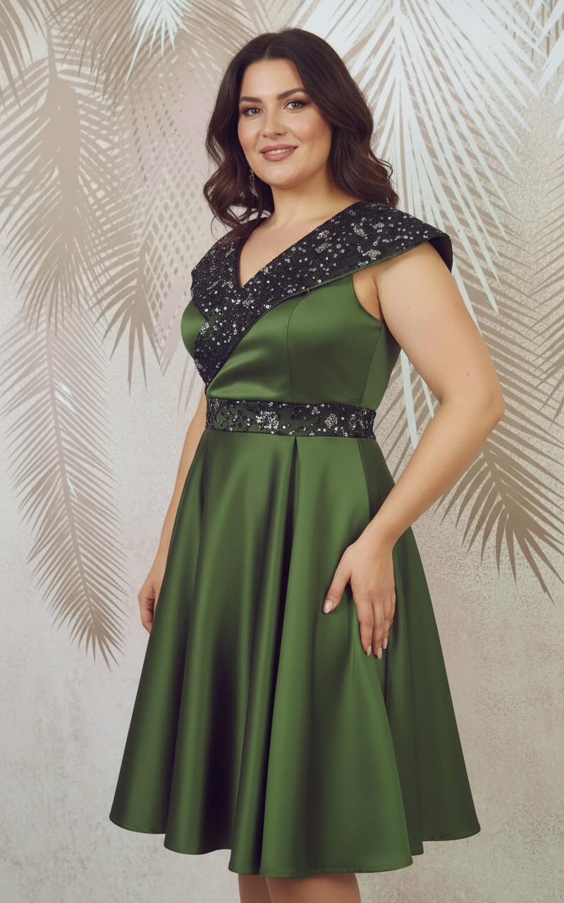 Rochie de ocazie kaki din tafta si gliter Victoria