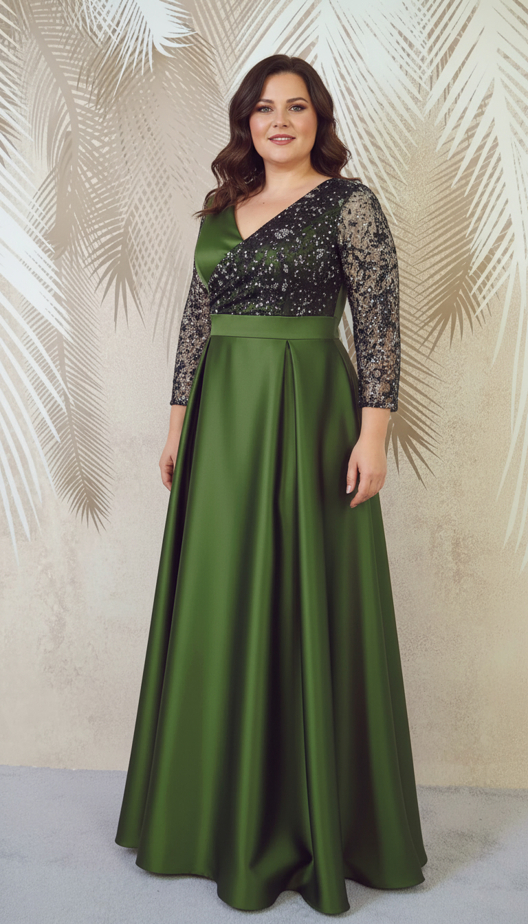 Rochie lunga din tafta kaki cu tulle cu gliter Noelia