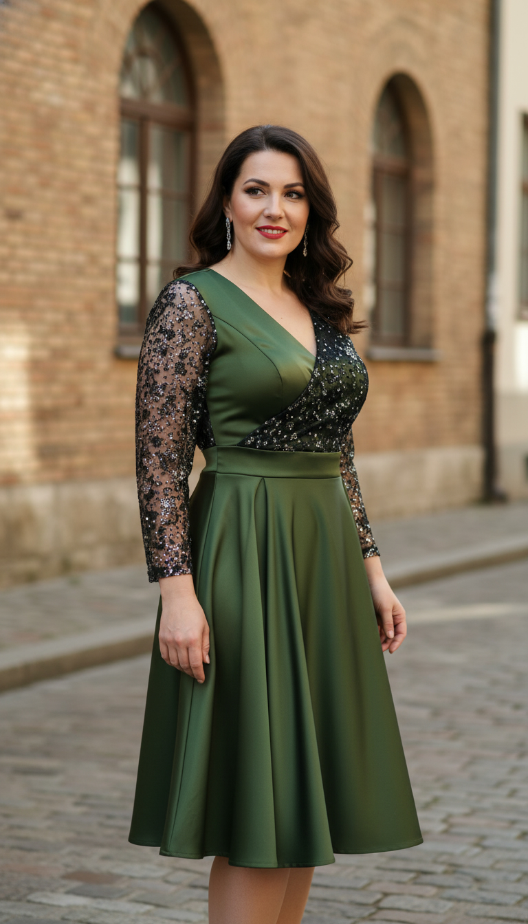 Rochie de ocazie din tafta kaki cu tulle cu gliter Noelia