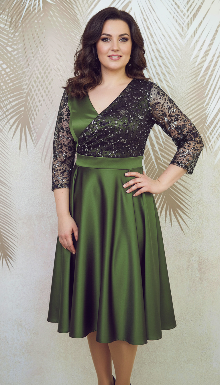 Rochie de ocazie din tafta kaki cu tulle cu gliter Noelia