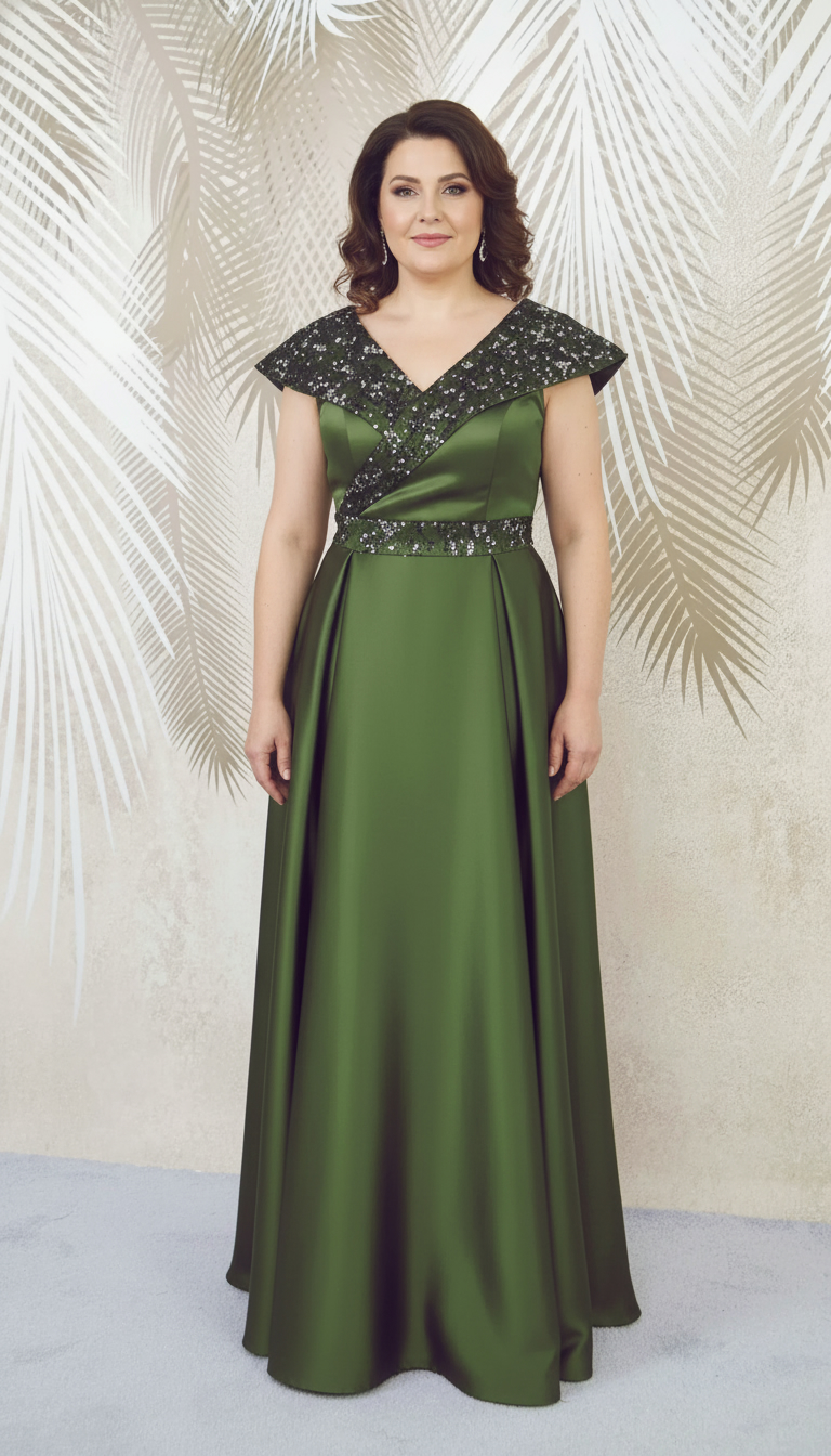 Rochie lunga kaki din tafta si gliter Victoria