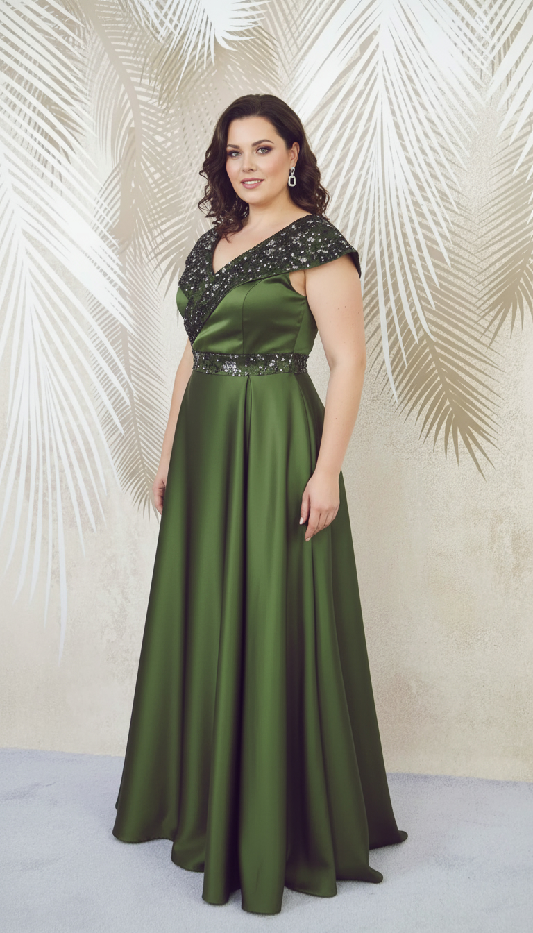 Rochie lunga kaki din tafta si gliter Victoria