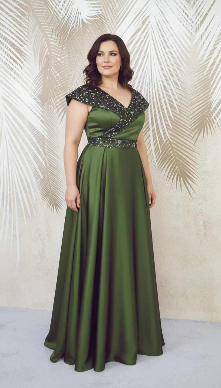 Rochie lunga kaki din tafta si gliter Victoria