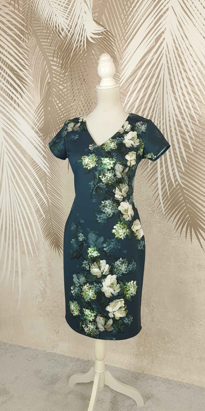 Rochie croi larg verde-turcoaz cu flori Serena