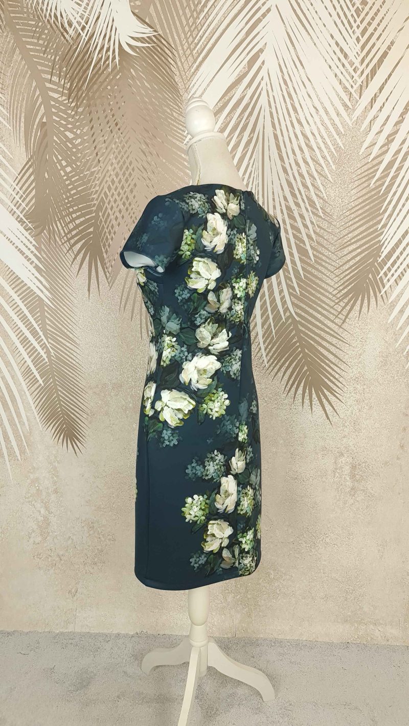 Rochie croi larg verde-turcoaz cu flori Serena