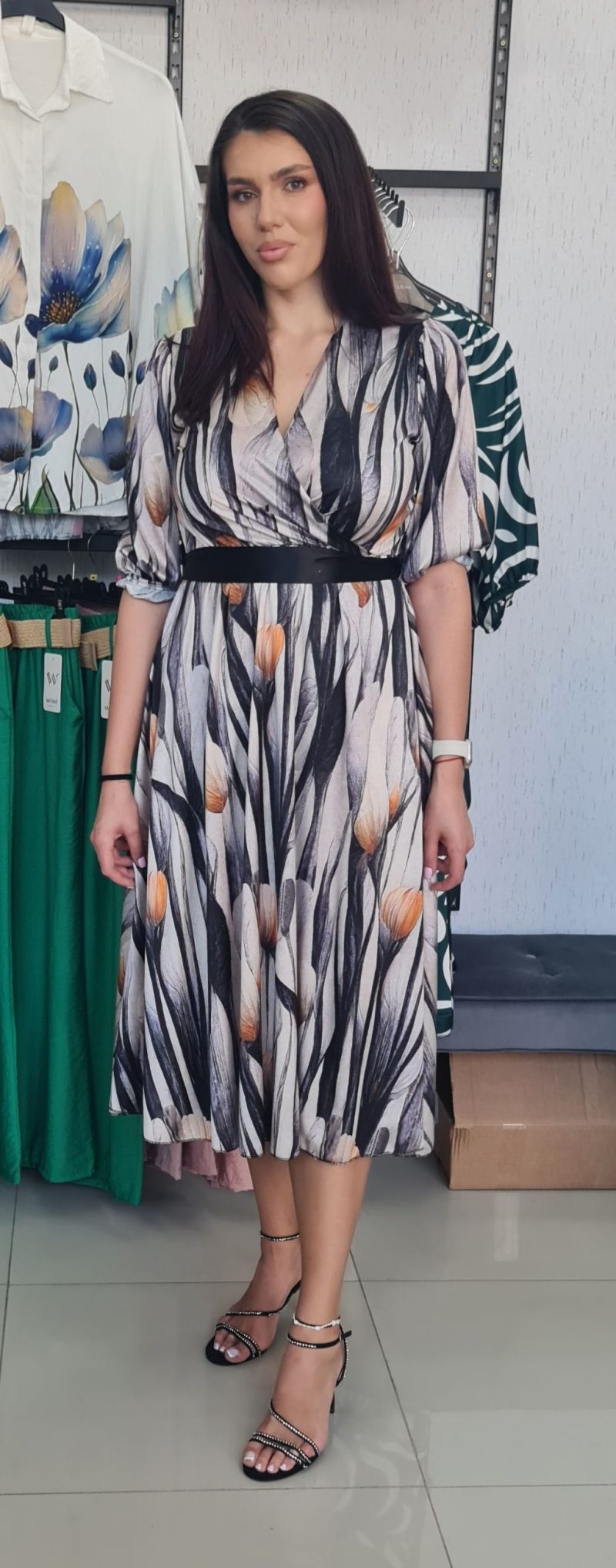 Rochie eleganta cu lalele din saten Serena2