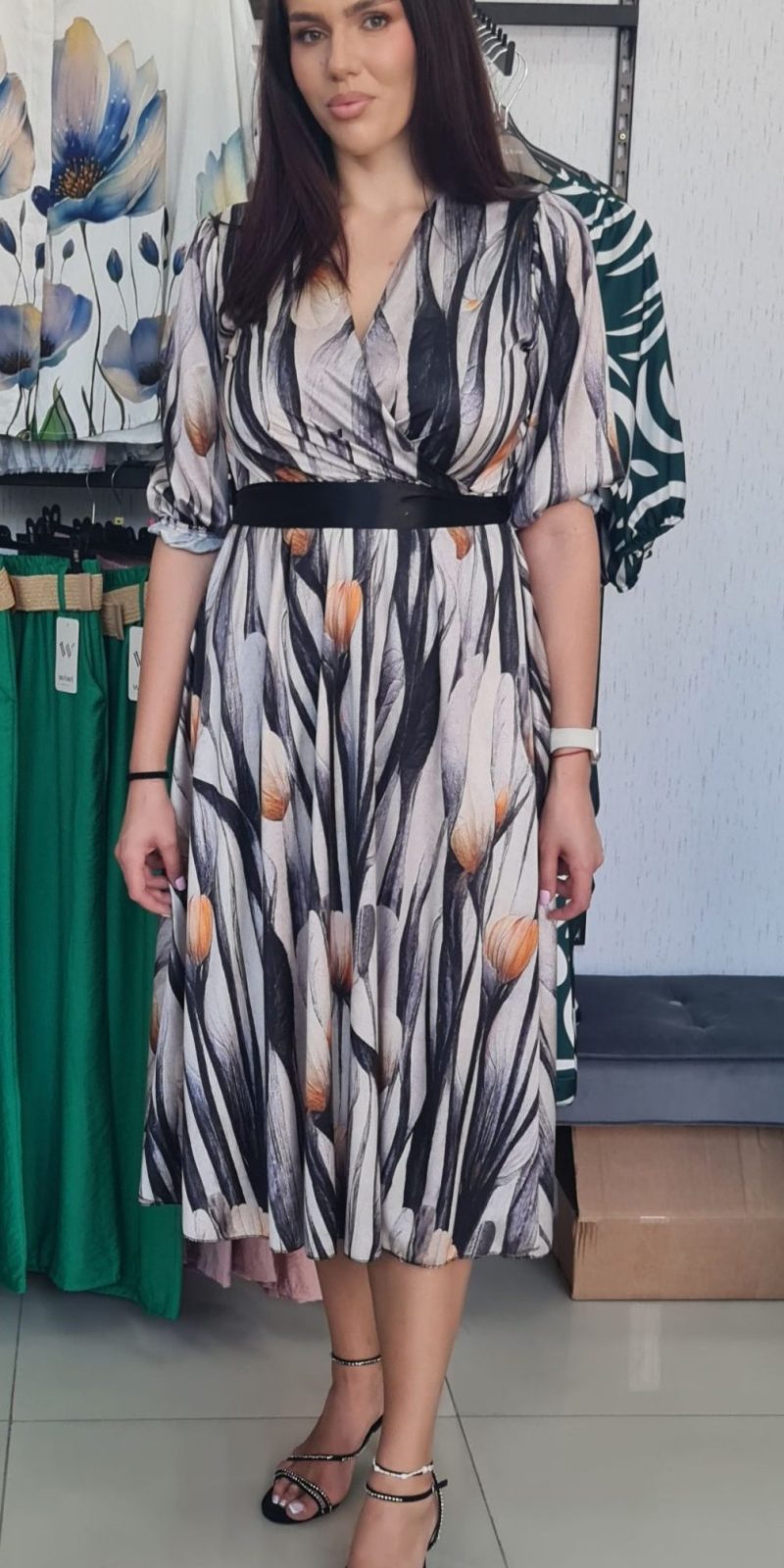 Rochie eleganta cu lalele din saten Serena2
