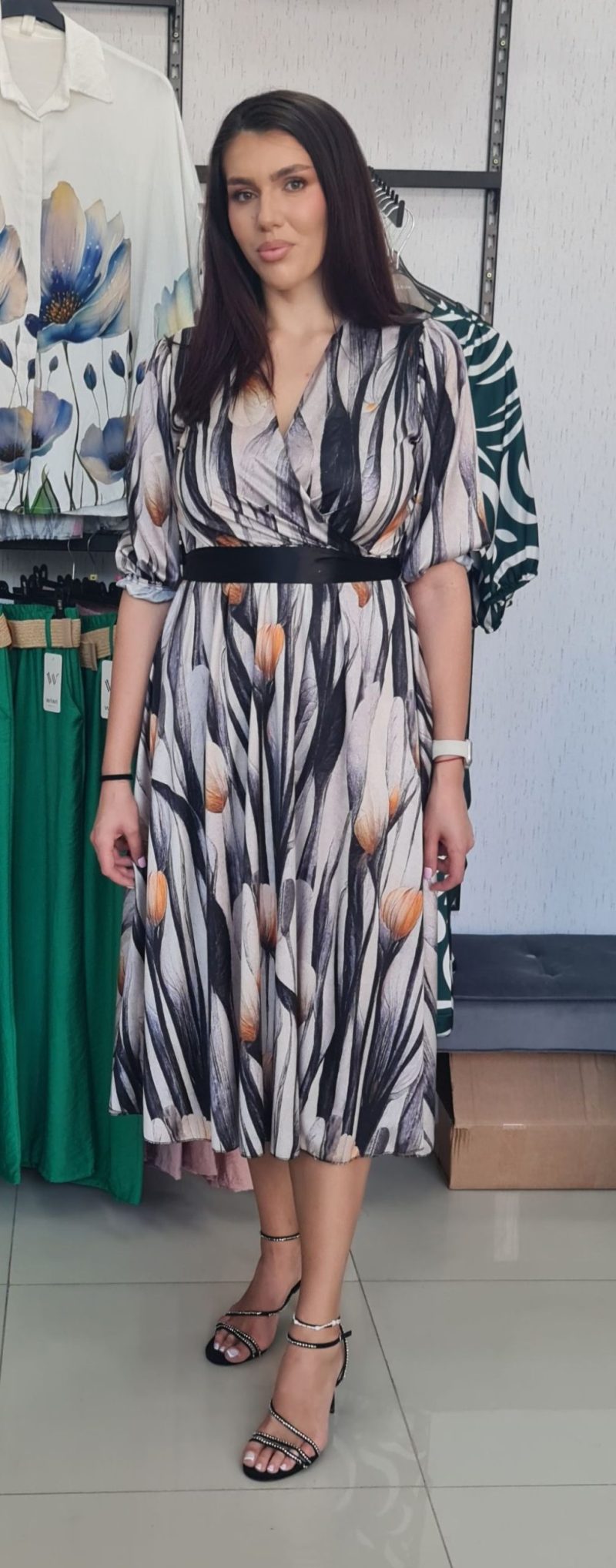 Rochie eleganta cu lalele din saten Serena2