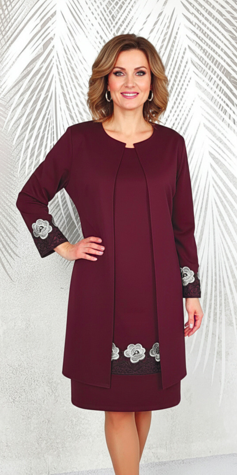 Compleu elegant visiniu cu broderie Melania