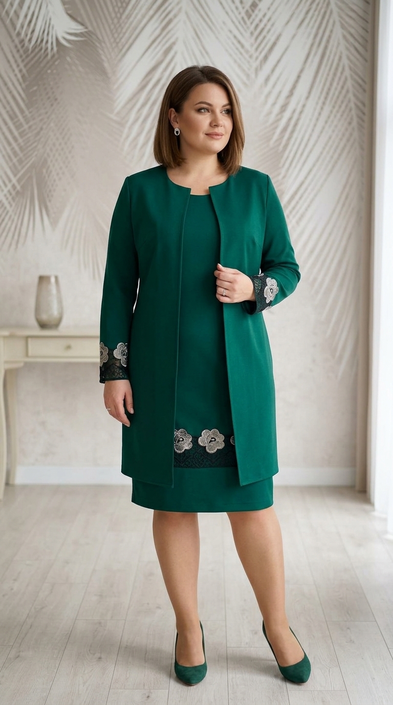 Compleu elegant verde cu broderie Melania