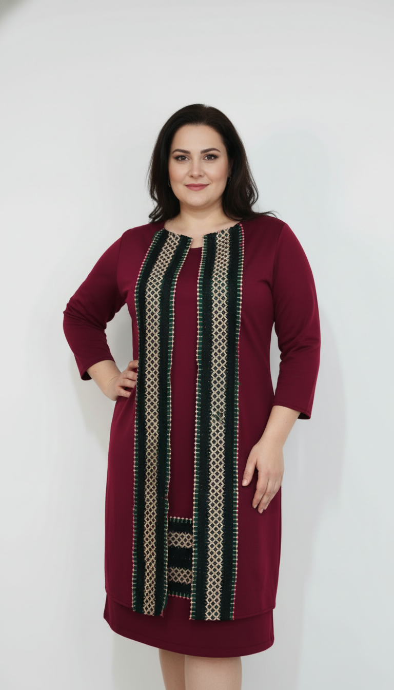 Compleu elegant visiniu cu broderie Ilinca