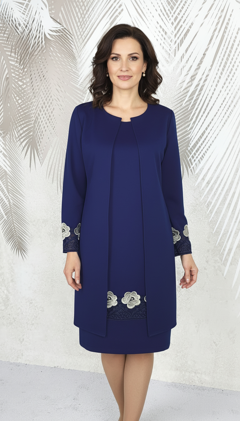 Compleu elegant bleumarin cu broderie Melania