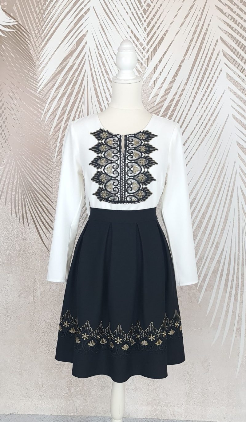 Fusta pliuri neagra cu broderie Renata