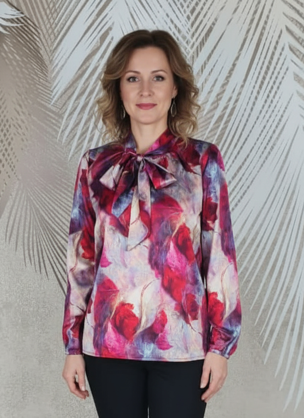 Bluza eleganta cu imprimeu si esarfa Smaranda ciclam