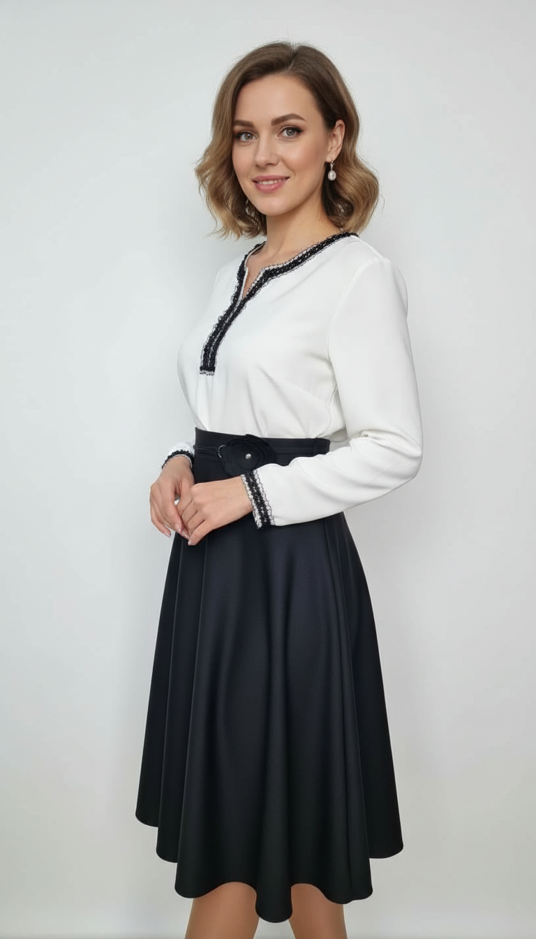 Compleu bluza eleganta Sofia si fusta clos neagra