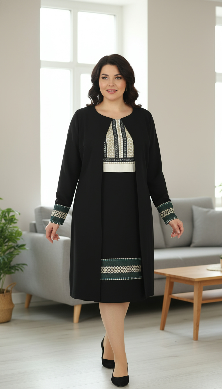 Compleu cardigan si fusta neagra cu broderie si cu bluza alba Ilinca