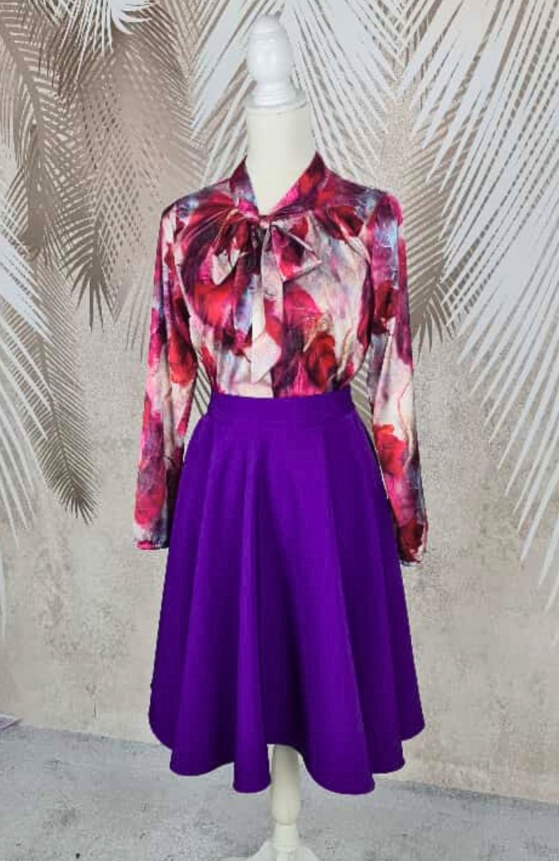Compleu bluza eleganta Smaranda ciclam si fusta clos mov