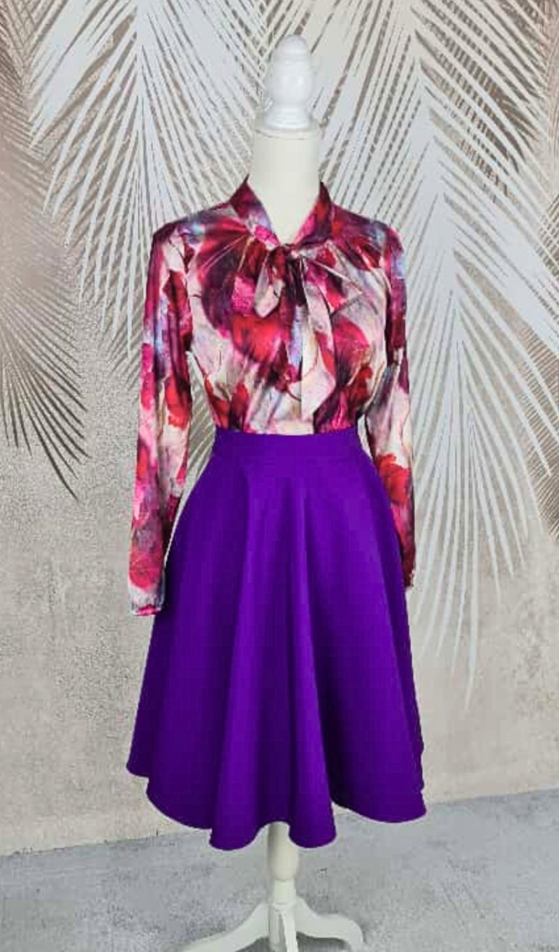 Compleu bluza eleganta Smaranda ciclam si fusta clos mov