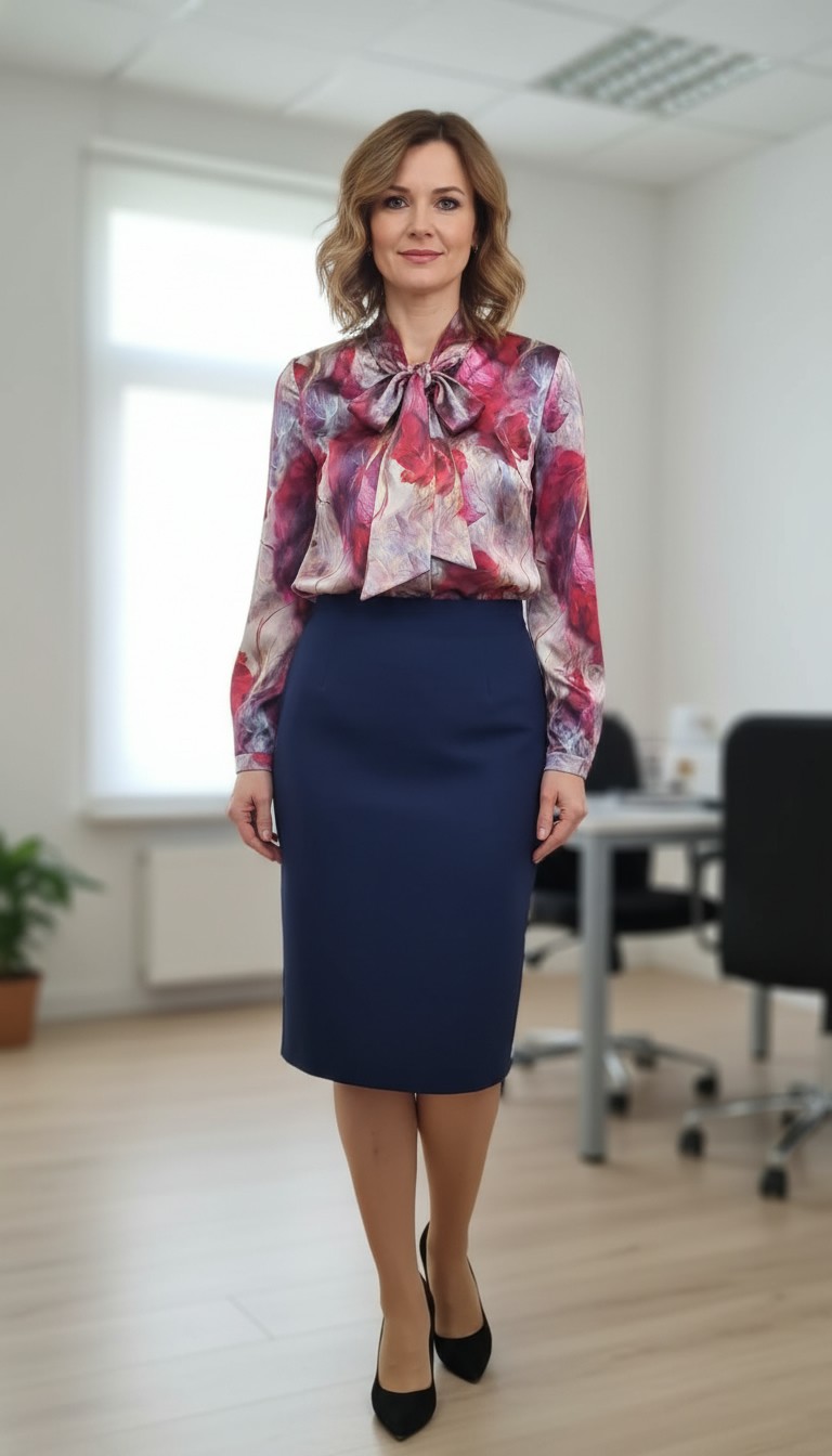 Compleu bluza eleganta Smaranda ciclam si fusta bleumarin conica