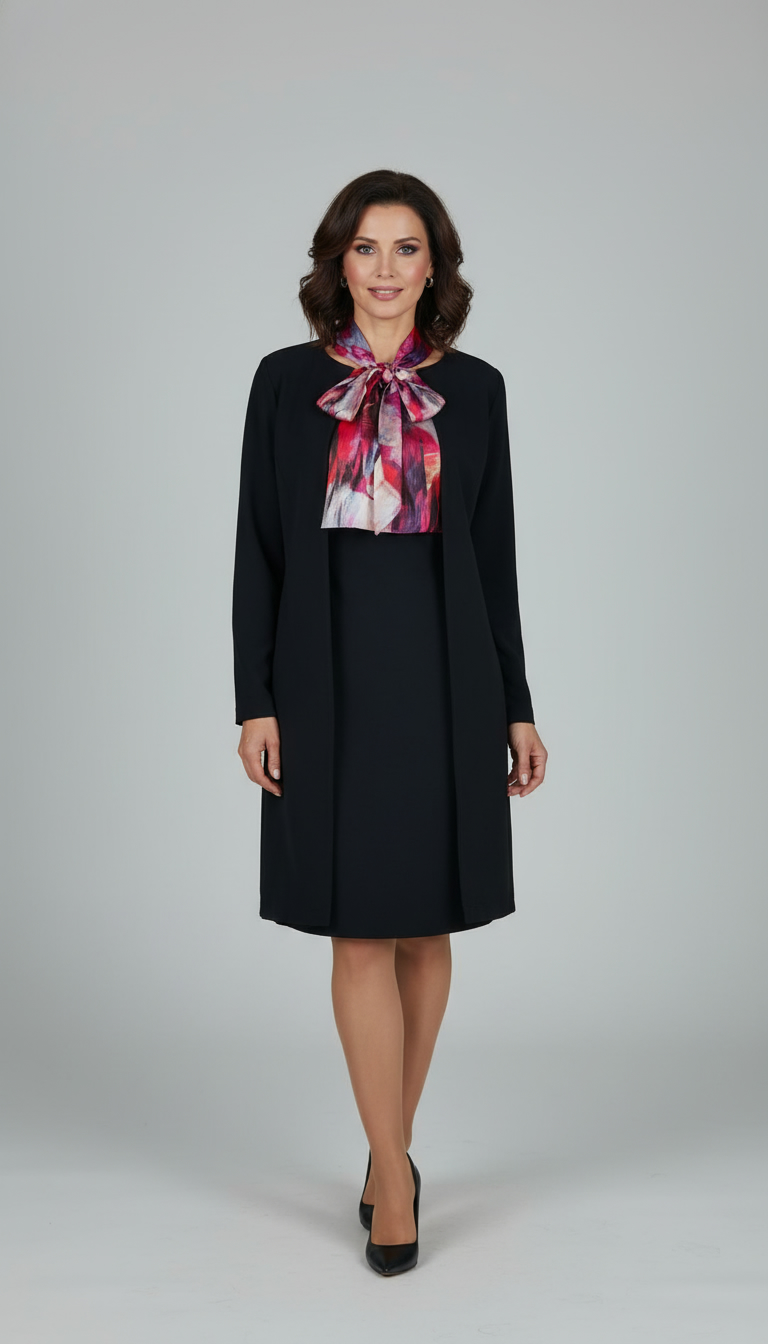 Compleu cardigan si fusta neagra si cu bluza eleganta Smaranda ciclam