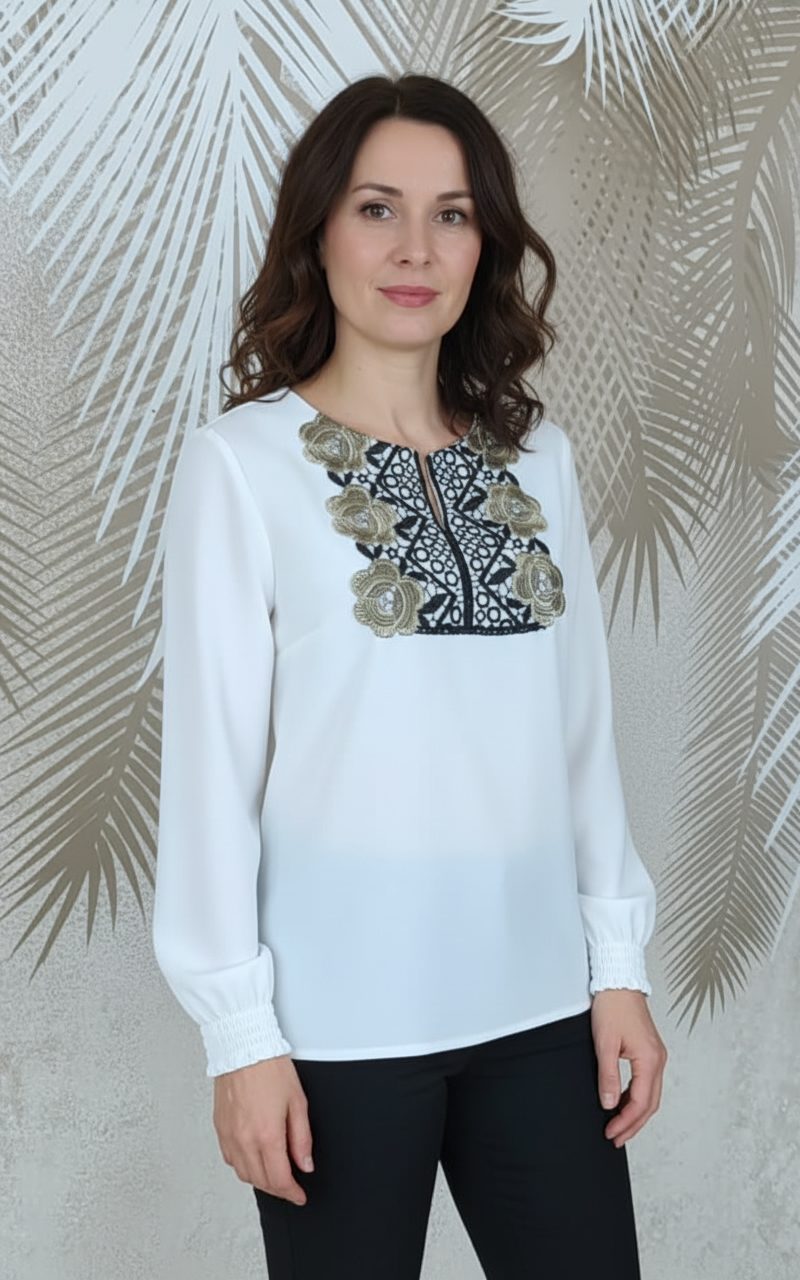 bluza alba stilizata cu broderie Melania