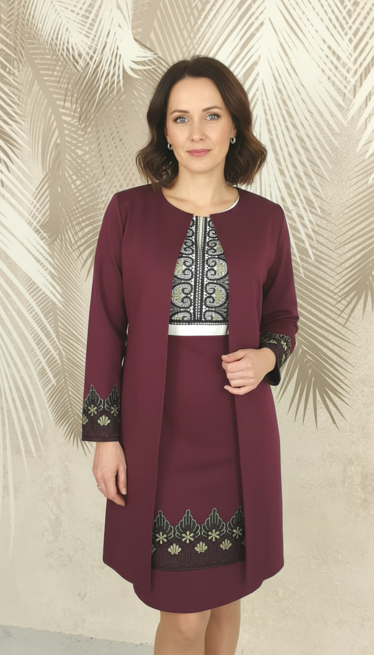 Cardigan elegant visiniu cu broderie Eva - imagine 3