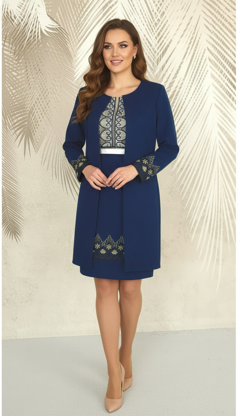 Cardigan elegant bleumarin cu broderie Eva