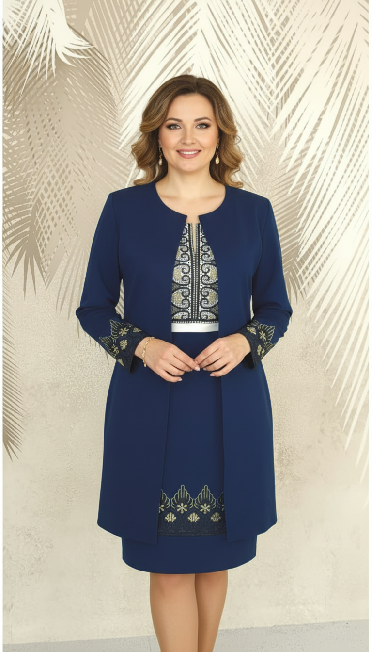 Cardigan elegant bleumarin cu broderie Eva