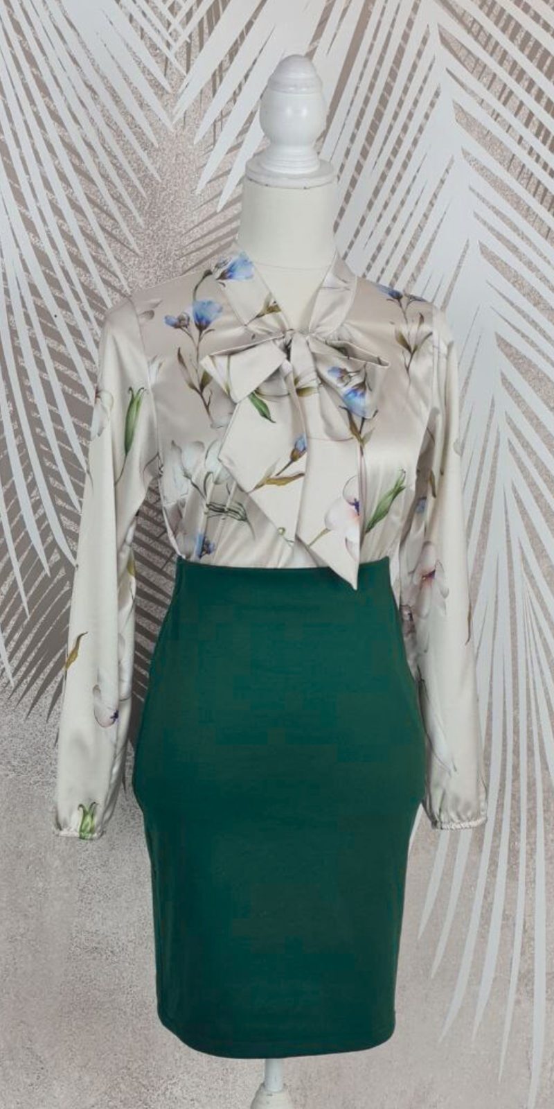 Compleu fusta verde si bluza eleganta Amalia