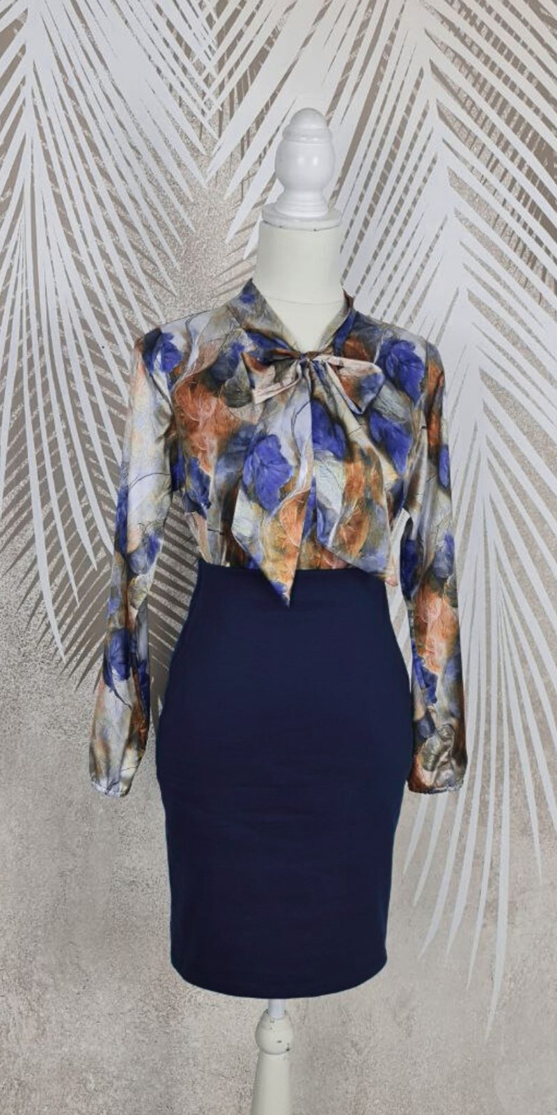 Compleu fusta bluemarin si bluza albastra Smaranda