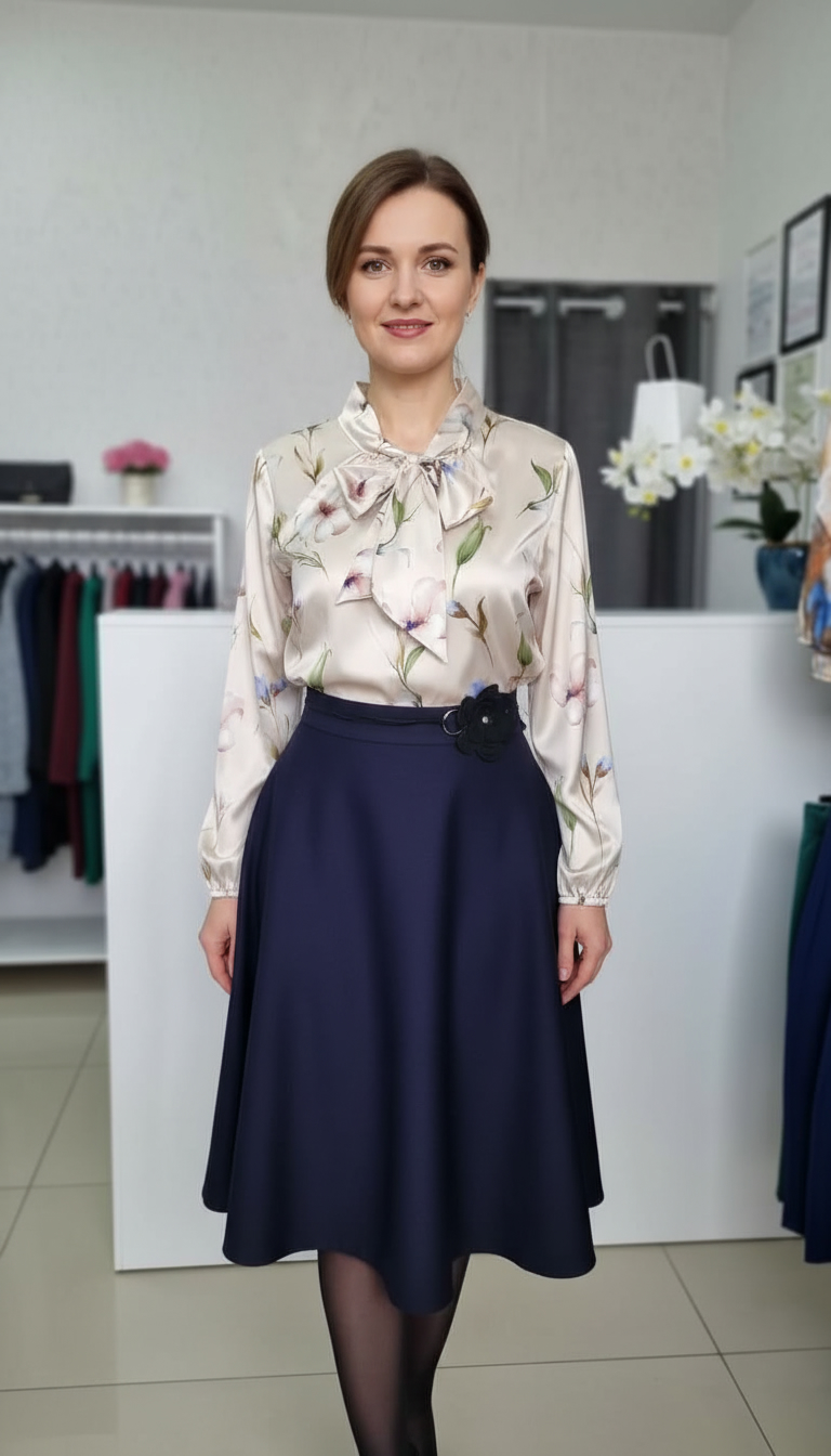 Compleu bluza eleganta Amalia si fusta clos bleumarin