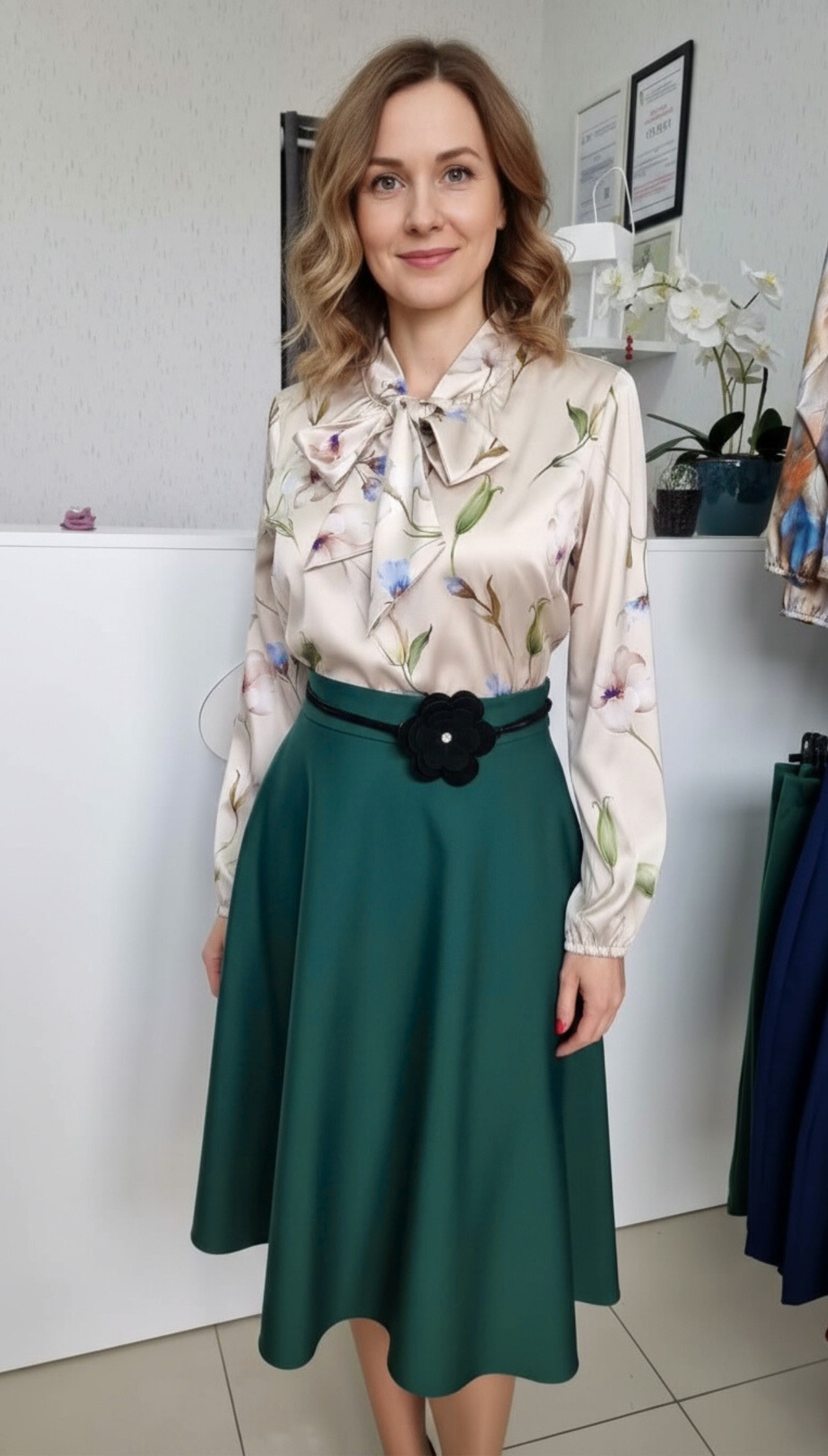 Compleu bluza eleganta Amalia si fusta clos verde