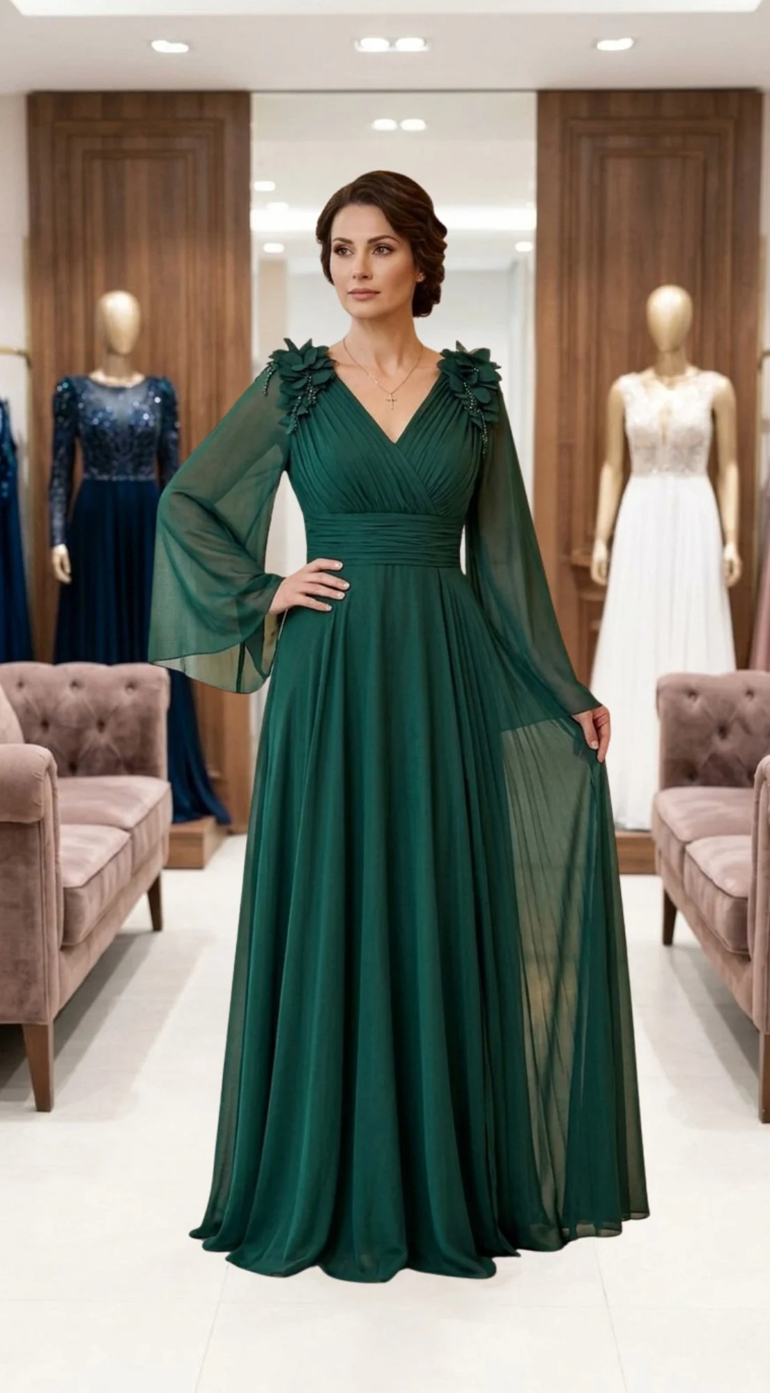 Rochie lunga verde imperial Carina