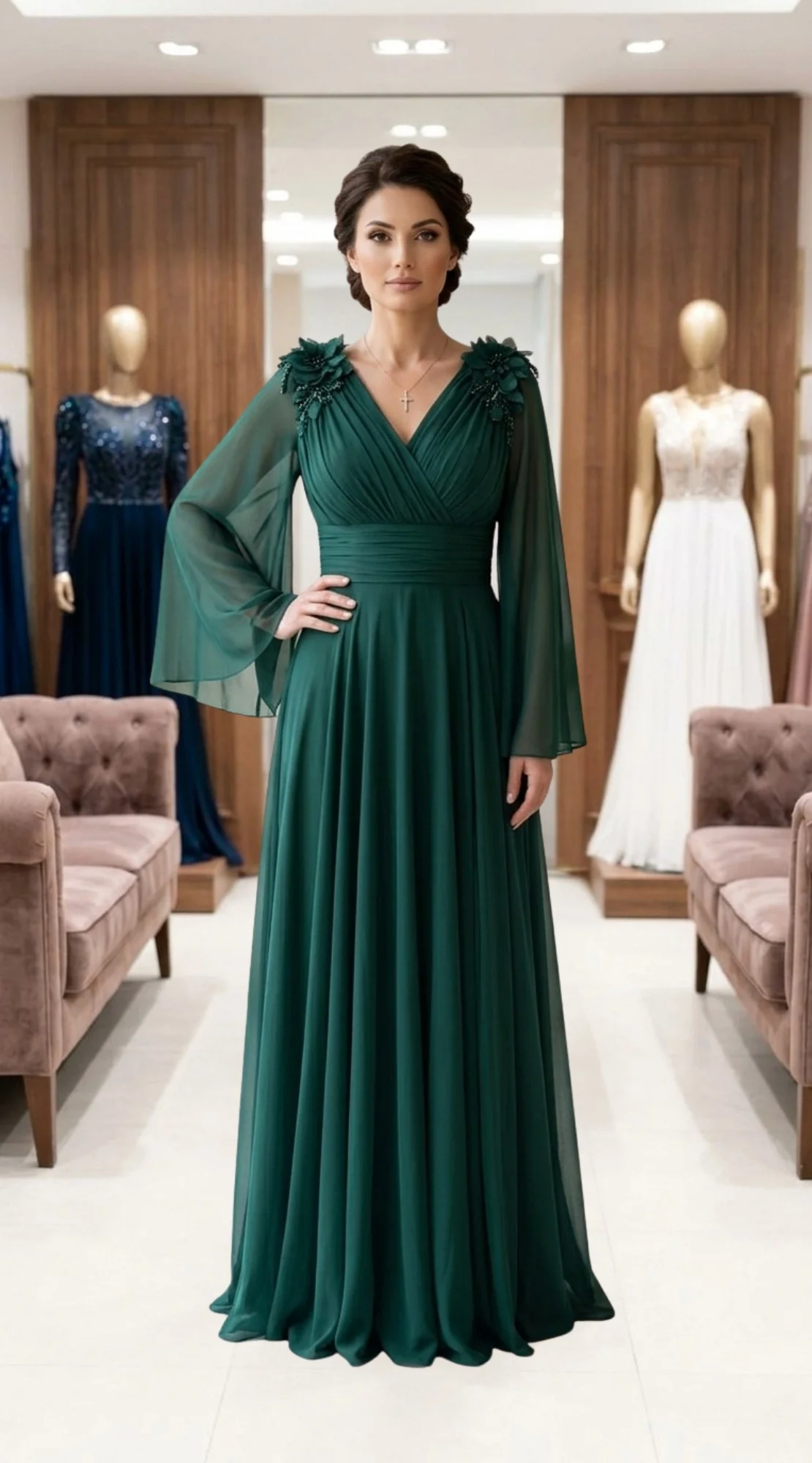Rochie lunga verde imperial Carina