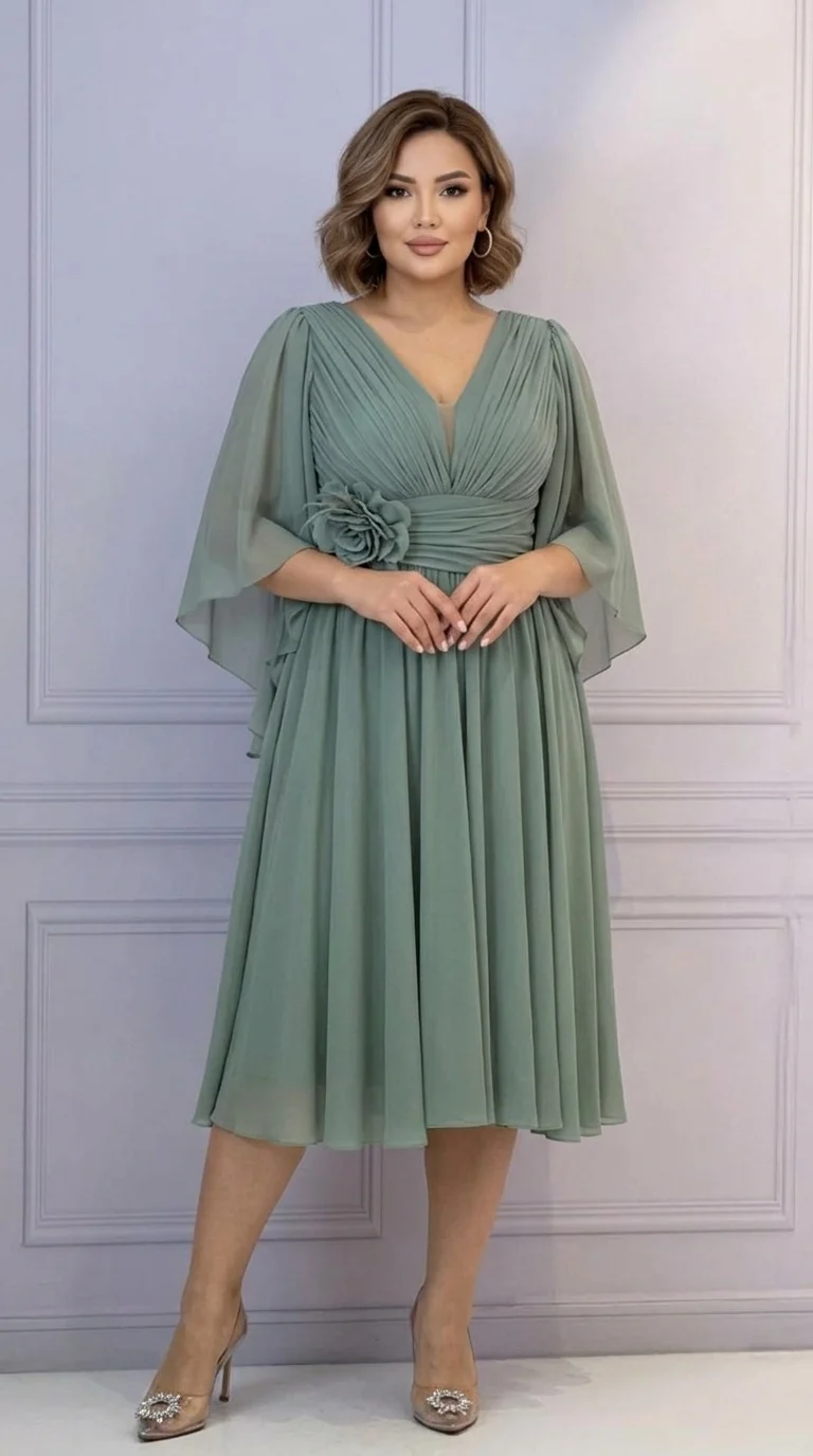 Rochie de ocazie verde-salvie Anastasia