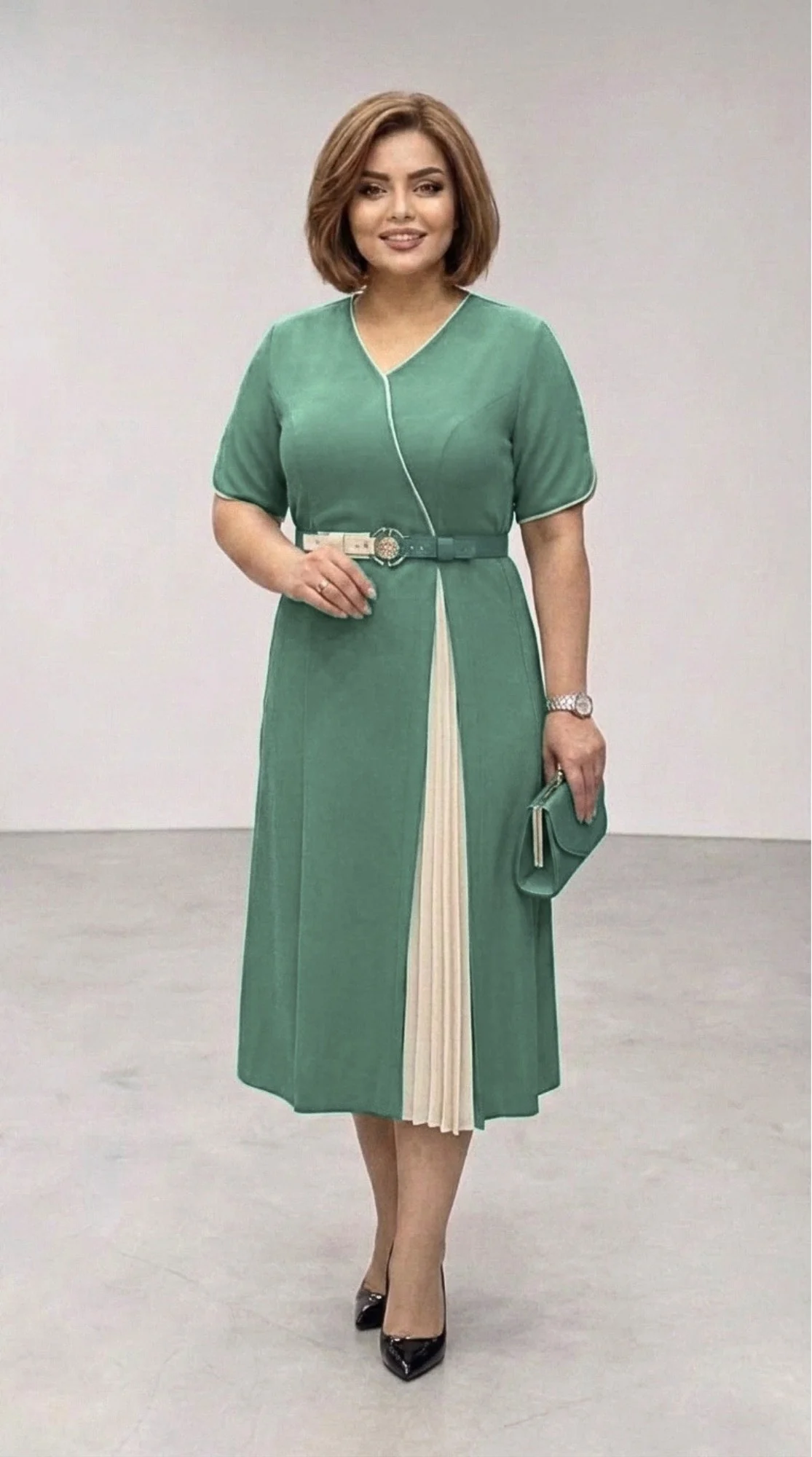 Rochie eleganta verde-salvie Silvia