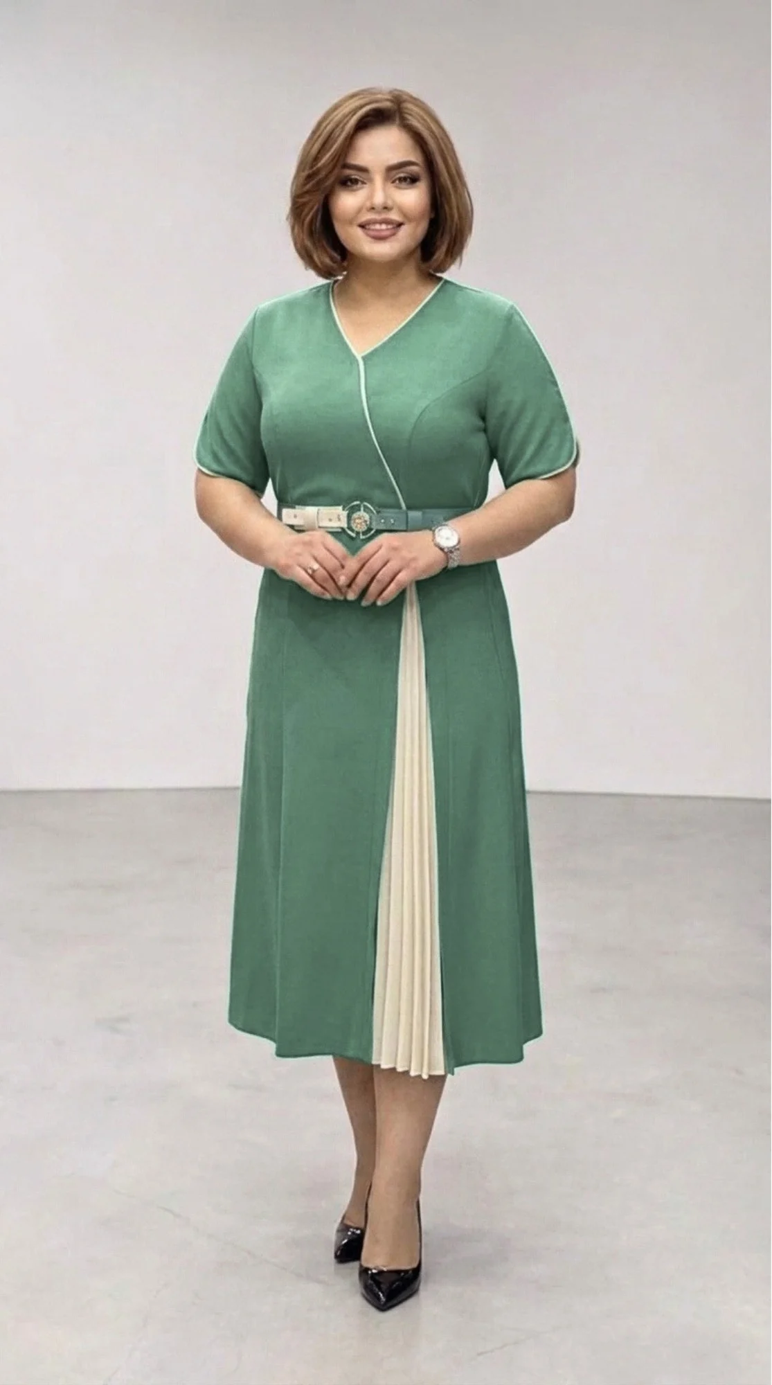 Rochie eleganta verde-salvie Silvia