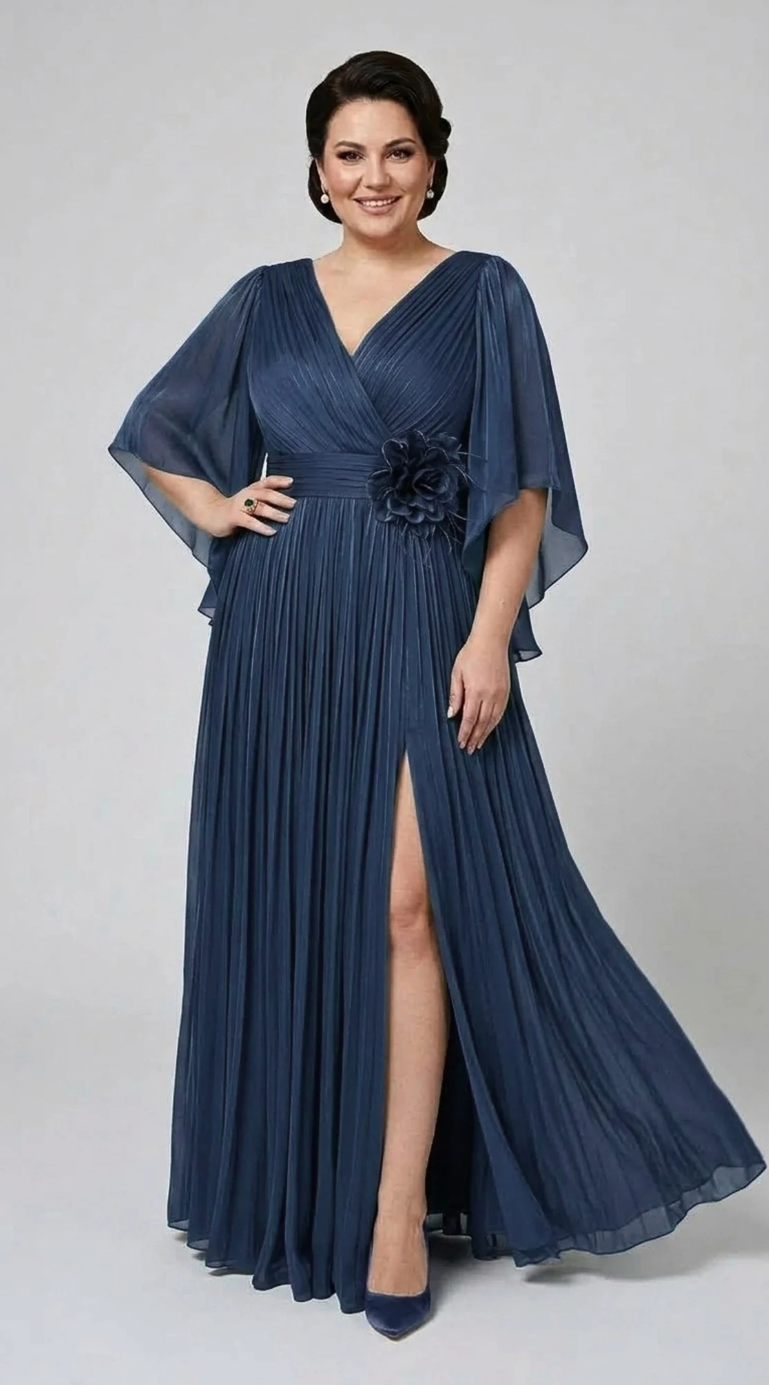 Rochie lunga bleumarin din voal peliculizat Elvira